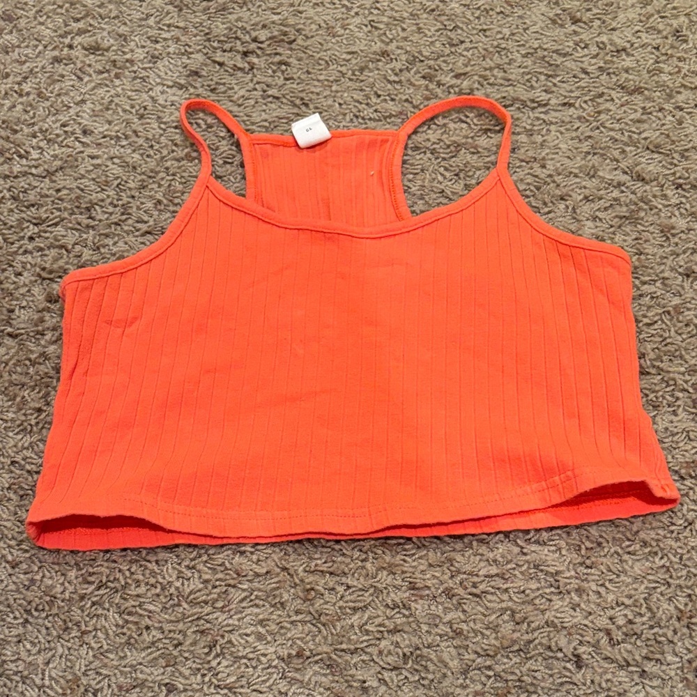 SHEIN Vibrant Orange Ribbed Crop Top